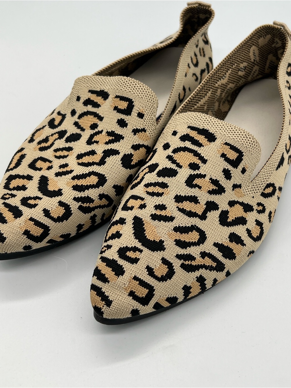 Leopard Print Pointed Toe Slip-On Flats - Beige/Black - Picture 2 of 6